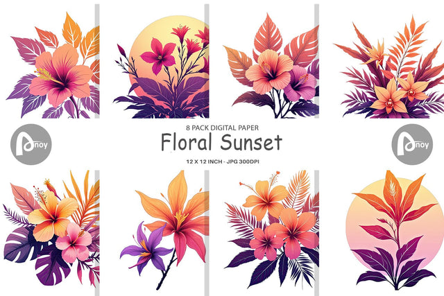 Digital Paper Sunset Florals Digital Pattern artnoy 