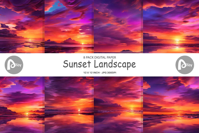 Digital Paper Sunset Landscape Digital Pattern artnoy 