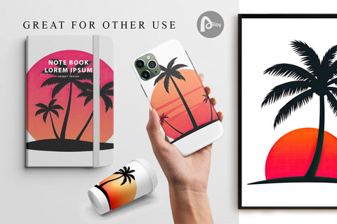 Digital Paper Sunset Palm Tree Digital Pattern artnoy 