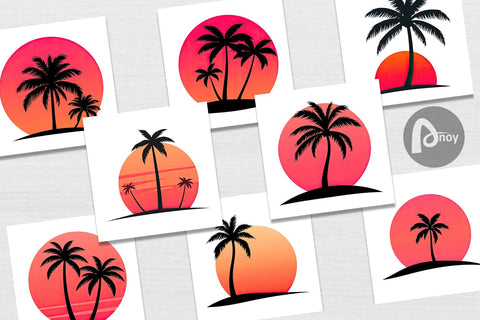 Digital Paper Sunset Palm Tree Digital Pattern artnoy 