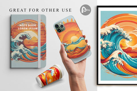 Digital Paper Sunset Waves Beach Digital Pattern artnoy 