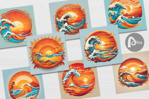 Digital Paper Sunset Waves Beach Digital Pattern artnoy 