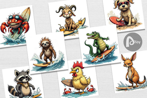 Digital Paper Surf Scream Critters Digital Pattern artnoy 