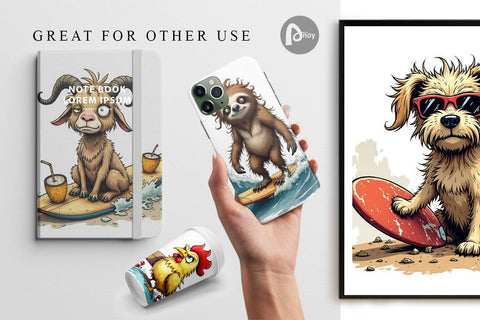 Digital Paper Surf Scream Critters Digital Pattern artnoy 