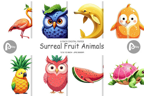 Digital Paper Surreal Fruit Animals Sublimation artnoy 