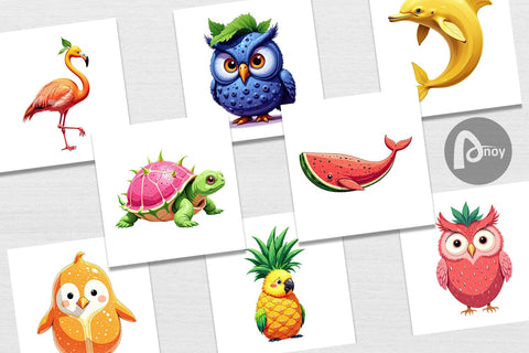 Digital Paper Surreal Fruit Animals Sublimation artnoy 