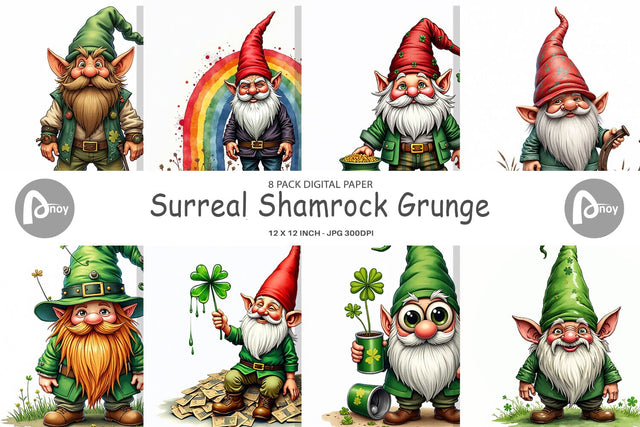 Digital Paper Surreal Shamrock Grunge St. Patrick's Trashcore Gnome Digital Pattern artnoy 