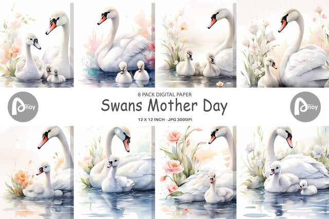 Digital Paper Swans Mother Day Digital Pattern artnoy 