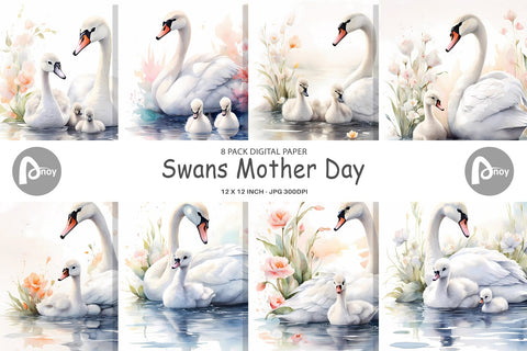 Digital Paper Swans Mother Day Digital Pattern artnoy 