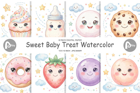 Digital Paper Sweet Baby Treat Watercolor Digital Pattern artnoy 