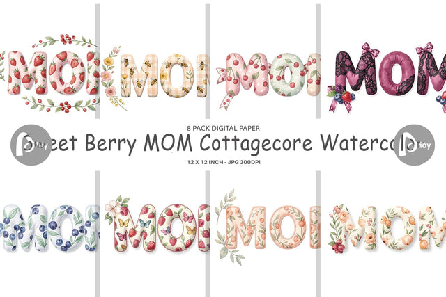 Digital Paper Sweet Berry MOM Cottagecore Watercolor Digital Pattern artnoy 