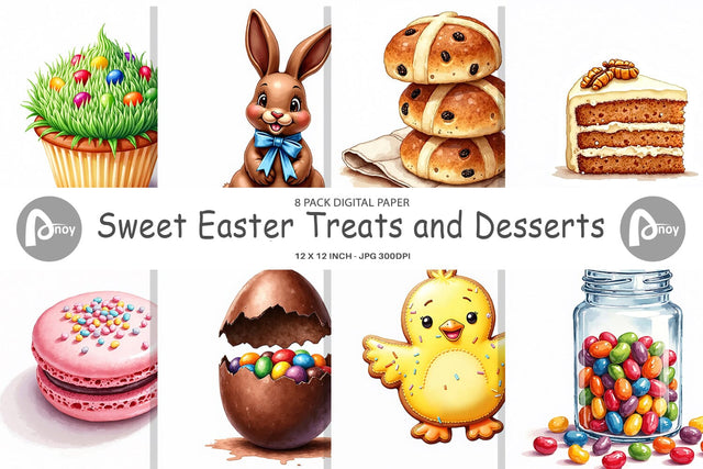 Digital Paper Sweet Easter Treats and Desserts Watercolor Digital Pattern artnoy 