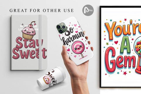 Digital Paper Sweet Nostalgia Retro Kawaii Dessert Quote Digital Pattern artnoy 