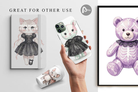 Digital Paper Sweet Pastel Goth Plushies Digital Pattern artnoy 