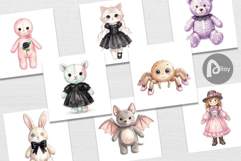 Digital Paper Sweet Pastel Goth Plushies Digital Pattern artnoy 