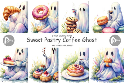 Digital Paper Sweet Pastry Coffee Ghost Sublimation artnoy 