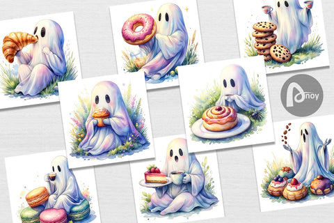 Digital Paper Sweet Pastry Coffee Ghost Sublimation artnoy 