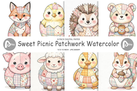 Digital Paper Sweet Picnic Patchwork Watercolor Digital Pattern artnoy 