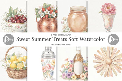 Digital Paper Sweet Summer Treats Soft Watercolor Digital Pattern artnoy 