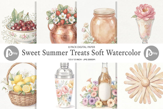 Digital Paper Sweet Summer Treats Soft Watercolor Digital Pattern artnoy 