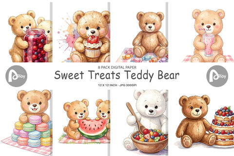 Digital Paper Sweet Treats Teddy Bear Digital Pattern artnoy 