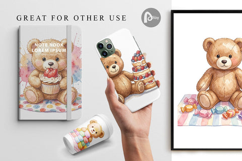 Digital Paper Sweet Treats Teddy Bear Digital Pattern artnoy 