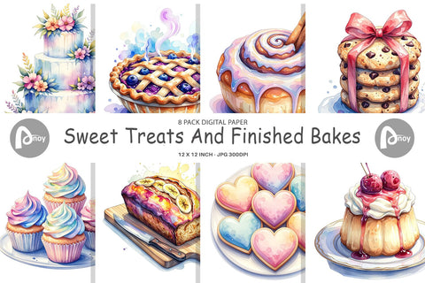 Digital Paper Sweet Watercolor Cakes & Pies Digital Pattern artnoy 
