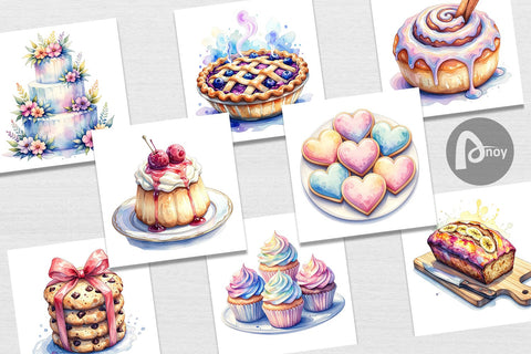 Digital Paper Sweet Watercolor Cakes & Pies Digital Pattern artnoy 