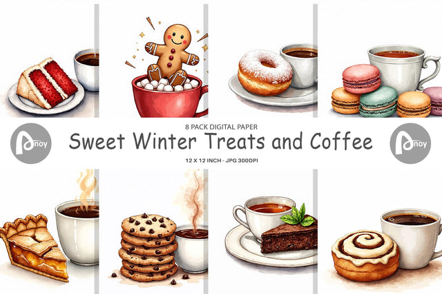 Digital Paper Sweet Winter Treats & Coffee Watercolor Digital Pattern artnoy 