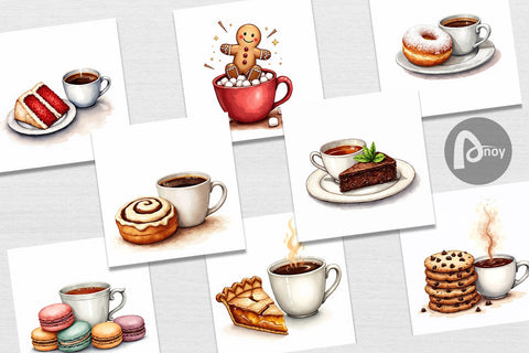 Digital Paper Sweet Winter Treats & Coffee Watercolor Digital Pattern artnoy 