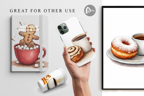 Digital Paper Sweet Winter Treats & Coffee Watercolor Digital Pattern artnoy 