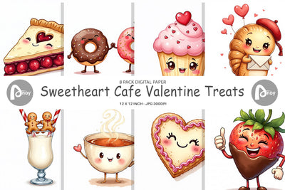 Digital Paper Sweetheart Cafe Valentine Watercolor Treats Digital Pattern artnoy 