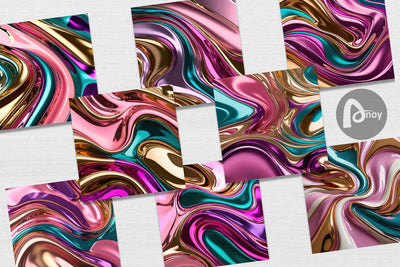 Digital Paper Swirling Liquid Metallic Digital Pattern artnoy 