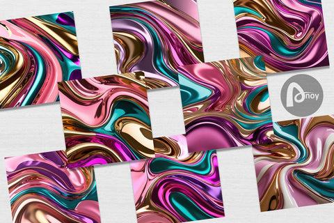 Digital Paper Swirling Liquid Metallic Digital Pattern artnoy 