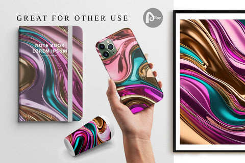 Digital Paper Swirling Liquid Metallic Digital Pattern artnoy 
