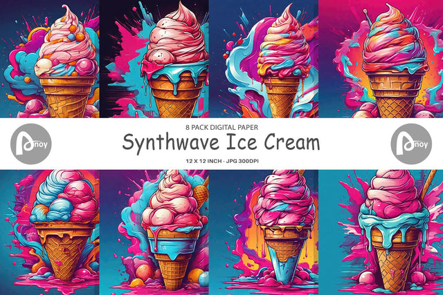 Digital Paper Synthwave Ice Cream Digital Pattern artnoy 
