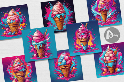 Digital Paper Synthwave Ice Cream Digital Pattern artnoy 