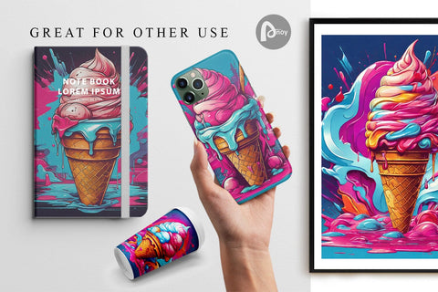 Digital Paper Synthwave Ice Cream Digital Pattern artnoy 
