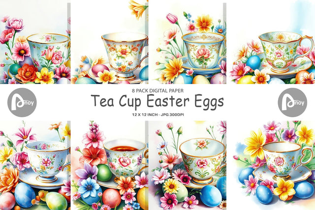 Digital Paper Tea Cup Easter Eggs Digital Pattern artnoy 