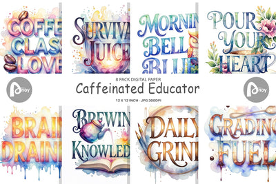Digital Paper Teacher Coffee Quotes Digital Pattern artnoy 