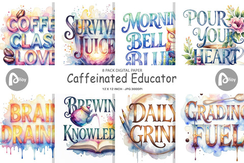 Digital Paper Teacher Coffee Quotes Digital Pattern artnoy 