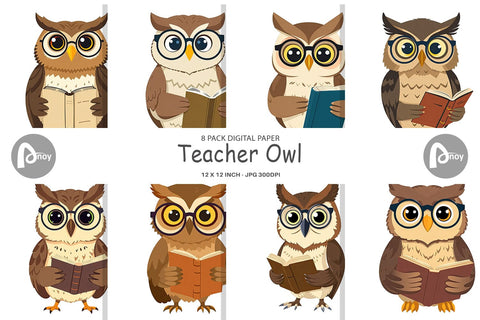 Digital Paper Teacher Owl Digital Pattern artnoy 