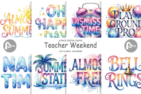 Digital Paper Teacher Weekend Quotes Digital Pattern artnoy 
