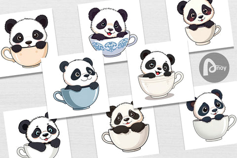 Digital Paper Teacup Panda Digital Pattern artnoy 