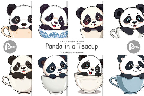 Digital Paper Teacup Panda Digital Pattern artnoy 