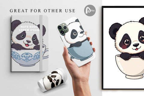 Digital Paper Teacup Panda Digital Pattern artnoy 