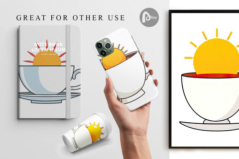 Digital Paper Teacup Sun Digital Pattern artnoy 