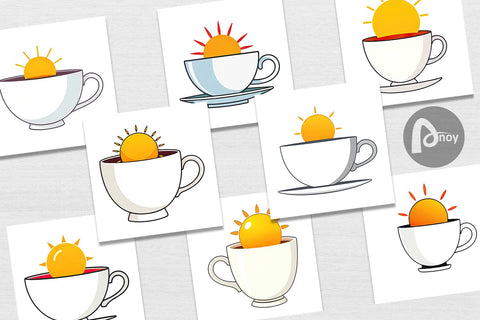 Digital Paper Teacup Sun Digital Pattern artnoy 
