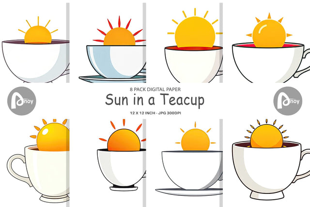 Digital Paper Teacup Sun Digital Pattern artnoy 