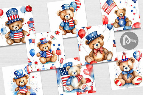 Digital Paper Teddy Bear 4th of July Digital Pattern artnoy 